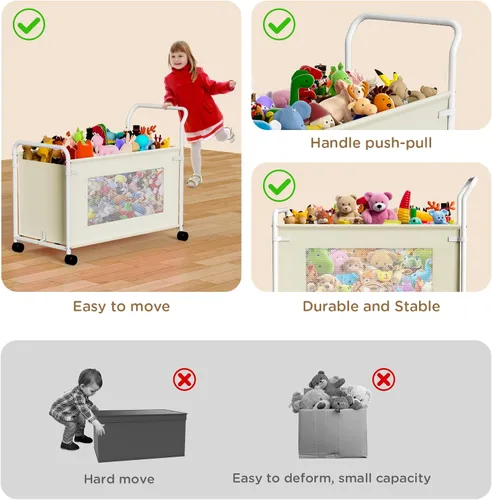 Vista 5 de KEEGH Caja de juguetes extragrande para niños con ruedas giratorias de 360°, baúl de juguetes resistente para niños y niñas, organizador