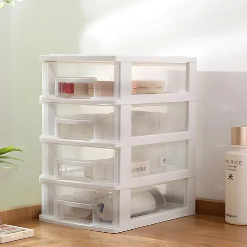Vista 6 de STOBOK Cajón de almacenamiento de plástico, cajones de plástico de 4 capas, caja de almacenamiento de escritorio multifuncional, contenedores