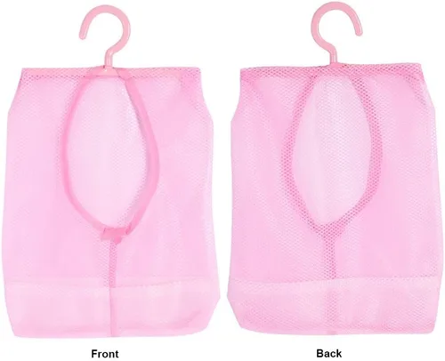 Vista 4 de LiebeWH Bolsa de almacenamiento de malla colgante para lavandería, bolsa de ropa sucia con gancho para colgar para pared, armario, caravana, baño