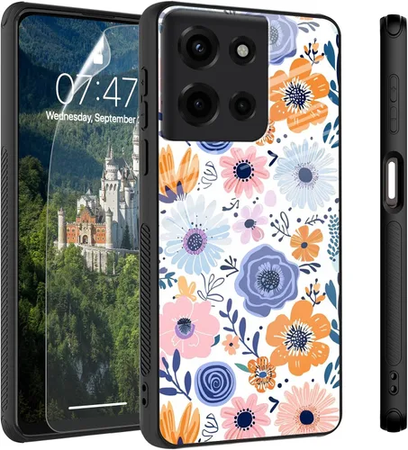 Vista 45 de Funda para Motorola Moto Edge 2022, cubierta trasera de vidrio templado con protector de pantalla, funda protectora a prueba de golpes para Motorola