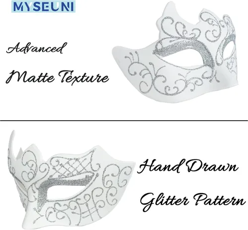 Vista 3 de Máscaras de máscaras para parejas Máscara veneciana de filigrana de metal brillante con diamantes de imitación y máscara veneciana para hombre