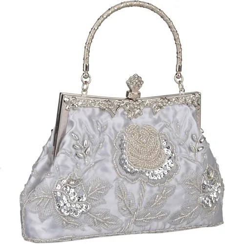 Vista 2 de BAGLAMOR Bolso de noche con lentejuelas de estilo vintage para mujer (plata)