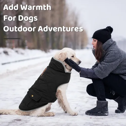 Vista 6 de Queenmore Abrigo de invierno para perro, chaqueta acolchada cálida e impermeable, con forro de felpa, chaleco térmico para clima frío, para perros
