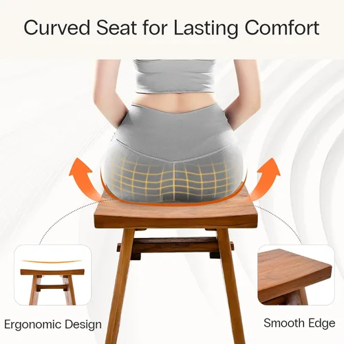 Vista 3 de StrongTek Taburete de ducha de teca, banco de baño de madera de teca maciza preaceitada de 18 pulgadas para baño, spa y hogar, asiento ergonómico