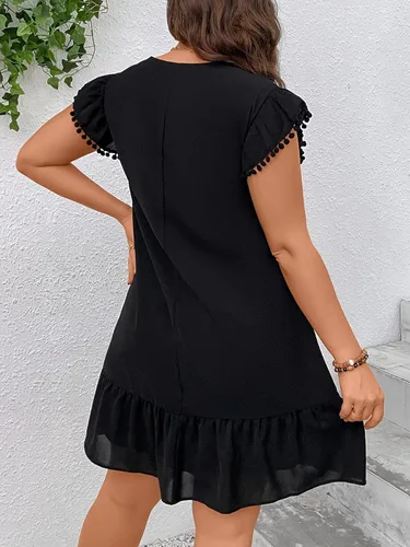 Vista 2 de SweatyRocks Vestido casual de manga corta para mujer, talla grande, estampado de cachemira, cuello con muescas, manga casquillo, dobladillo
