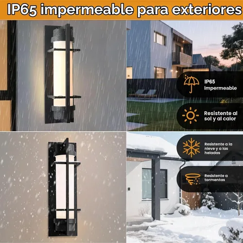 Vista 2 de ALVIME - Aplique de pared para exteriores, accesorios de iluminación exterior negro mate de 15 pulgadas, luz de pared moderna impermeable