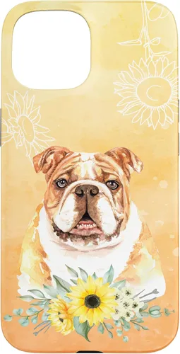 Vista 6 de iPhone 16 Cute English Bulldog Dog Bully - Sunflower Floral Flowers Case