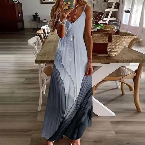 Vista 2 de Ceboyel Women Floral Spaghetti Strap Sundress Casual Summer Long Maxi Dress Vneck Sexy Boho Dresses Trendy Beach Clothes 2024