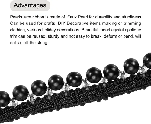 Vista 3 de MECCANIXITY Cinta de encaje de perlas de imitación de 5 yardas, borla, fleco de perlas para boda, fiesta, cinta, decoración de ropa para el cabello
