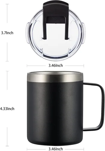 Vista 5 de Taza de café aislada de 12 onzas con asa, taza de café de viaje de acero inoxidable con tapa abatible, vaso de café de doble pared con aislamiento
