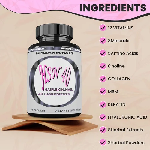 Vista 4 de HSN 40 Vitaminas para el crecimiento de la piel y las uñas para mujeres con biotina 10000 mcg, queratina, colágeno para cabello más grueso, fuerte