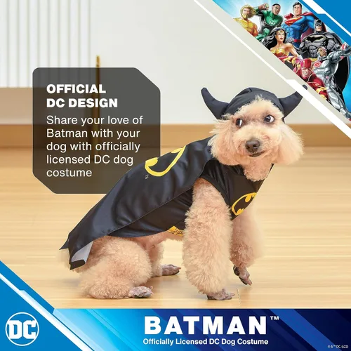 Vista 2 de DC Comics Disfraz de Batman para perro, talla XS El mejor disfraz de DC Comics de Batman para perros pequeños Disfraces divertidos para perros
