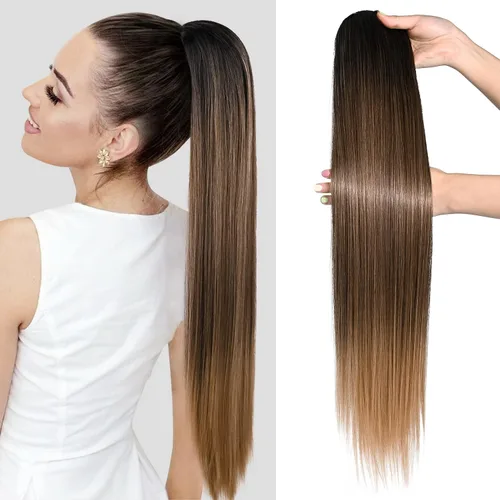 Vista 43 de SEIKEA Extensiones de cola de caballo con cordón, larga y recta, cola de caballo falsa, natural, suave, extensiones de cabello sintético resistente