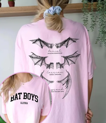 Vista 4 de Camisa de murciélago para niños, camisa Illyrians of the Night Court, Acotar A Court of Thorns and Roses 2 caras