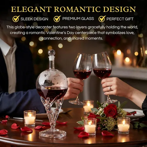 Vista 3 de Decantador de amor, decantador de cristal Romeo y Julieta para el día de San Valentín, para vino y whisky The Wine Savant – 12 pulgadas de alto