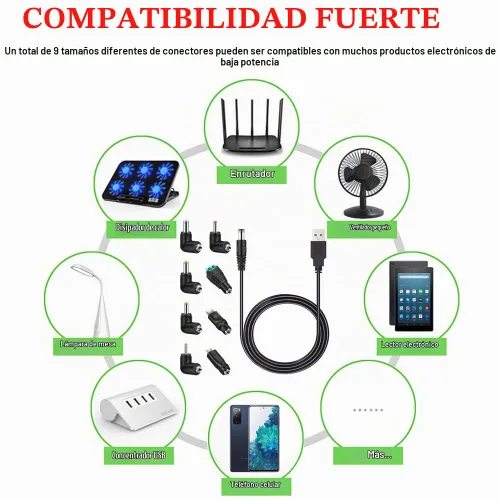 Vista 7 de MEROM Cable de alimentación universal de 5 V CC, cable de carga USB a CC de 5,5x2,1 mm con 8 puntas de conector