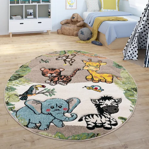 Vista 7 de Paco Home Alfombra de guardería para niños, diseño de animales de la selva, jirafa, león en beige, tamaño: 2 pies 8 pulgadas x 4 pies 11 pulgadas