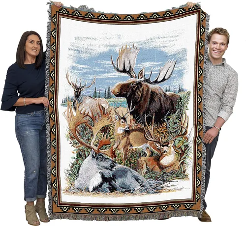 Vista 17 de Pure Country Weavers - Manta tejida con flecos, decorativa / tapete, de Antler Lodge, con diseño de osos, vida silvestre, cabaña del lago, regalo