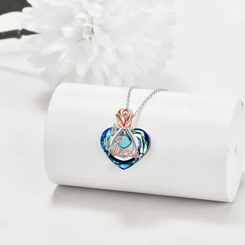 Vista 5 de POPKIMI Rose Flower Love Heart Necklaces Best Gifts for Women Gifts for MomGrandma NanaWifeAuntDaughter Necklace Birthday Jewelry Gifts 925 Sterling