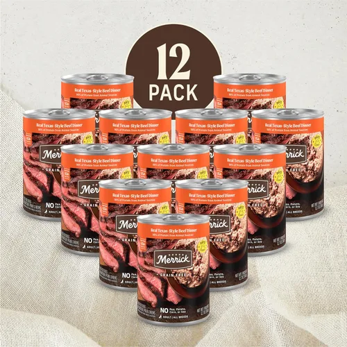 Vista 4 de Merrick Alimento enlatado natural y de primera calidad sin granos, receta húmeda suave y saludable, cena de carne de res real de Texas