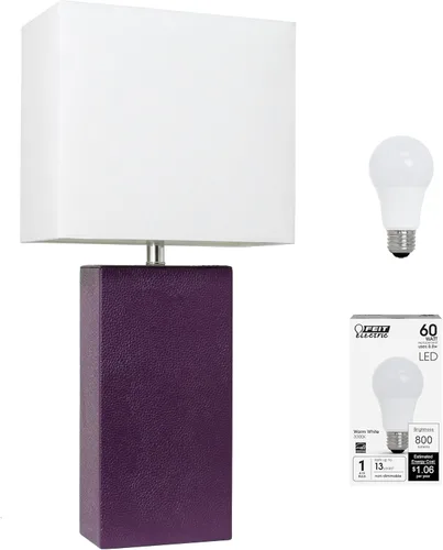 Vista 30 de Elegant Designs LT1025-PRP-LB Lámpara de mesa moderna envuelta en cuero para sala de estar, pasillo, entrada, dormitorio, oficina, púrpura
