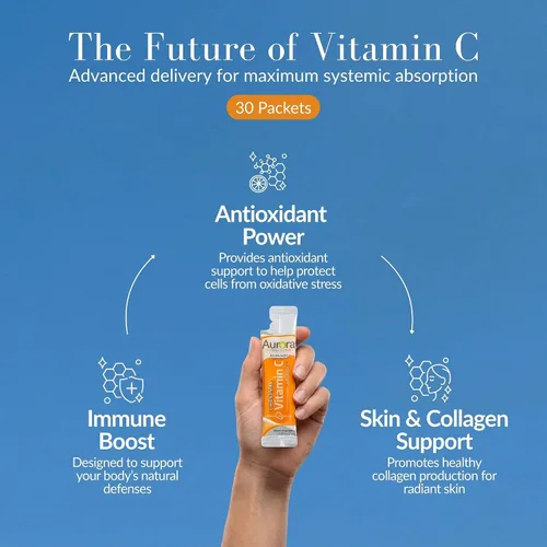 Vista 3 de Aurora Nutrascience Vitamina C liposomal de 1,000mg de alta absorción – Suplemento de apoyo inmune para estilos de vida activos, antioxidante
