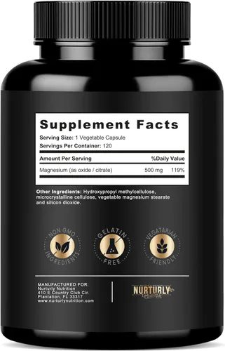 Vista 3 de Suplemento complejo de citrato y óxido de magnesio de 500 mg – Alta absorción máxima fuerza – Ayuda a apoyar la densidad ósea y fuerza, músculos