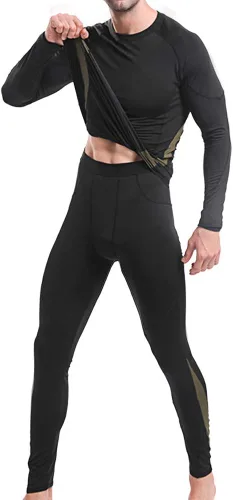 Vista 2 de JoofEric Conjunto de ropa interior térmica para hombre, con forro polar, parte superior e inferior, cálidos, largos, trajes deportivos de invierno