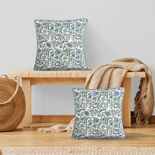 Vista 27 de Ridhi Juego de 2 fundas de almohada decorativas de 16 x 16 pulgadas con estampado de bloques de color azul aguamarina para sala de estar
