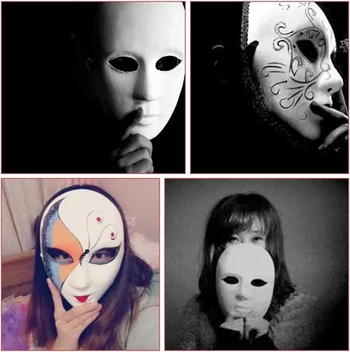 Vista 6 de 12 máscaras blancas de bricolaje, máscaras blancas de Halloween, máscaras de papel de máscara de cara completa, máscaras de ópera de cara completa