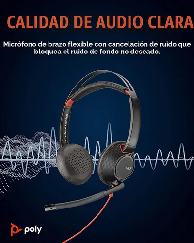 Vista 3 de Poly Blackwire 5220 (Plantronics) - Audífonos estéreo de cable con conexión USB-A y 3.5 mm y micrófono Boom para computador, conecta a tu PC, Mac