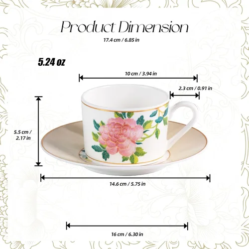 Vista 2 de KAMMAK Juego de 2 tazas de té y platillos, tazas de café de porcelana fina, tazas de café expreso apilables, demitasse de cerámica para café