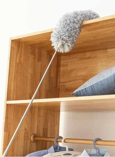 Vista 2 de Plumero de microfibra con poste extensible de 100 pulgadas, plumero desmontable y flexible, acero inoxidable, telescópico extra largo, perfecto