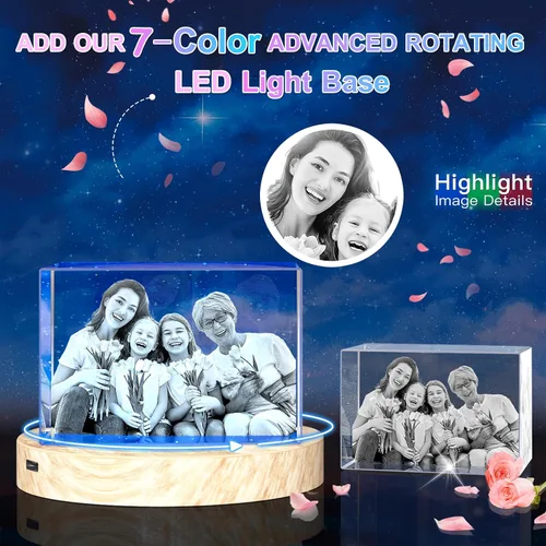 Vista 5 de Foto de cristal 3D personalizada, regalos personalizados para mujeres, hombres, ella, él, mamá, papá, parejas, imagen de vidrio grabado con láser