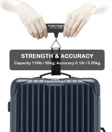 Vista 3 de Travel Inspira Báscula digital de equipaje con pantalla LCD de alerta de sobrepeso, 110 libras 110.2lbs de acero inoxidable