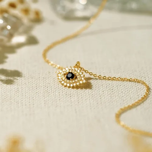Vista 6 de BENEIGE Collar de oro para mujer, chapado en oro de 14 quilates, collar de mal de ojo, collar con colgante de oro de moda, joyería para mujer
