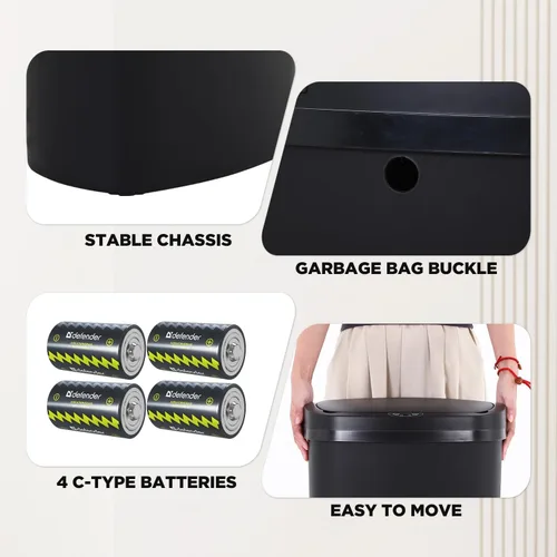 Vista 5 de Basurero de cocina con sensor de movimiento de 13 galones, cubo de basura con sensor automático de 50 L, cubo de basura inteligente con tapa