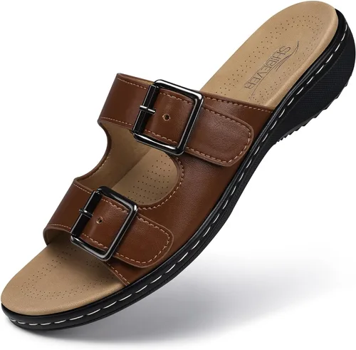Vista 10 de SHIBEVER Sandalias planas para mujer: antideslizantes, con soporte para el arco, ortopédicas, para fascitis plantar, cómodas sandalias para caminar