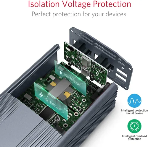 Vista 3 de Inversor de corriente Bestek 300 W CC 12 V a 110 V CA con adaptador de auto con puerto USB doble 4.2 A Gris