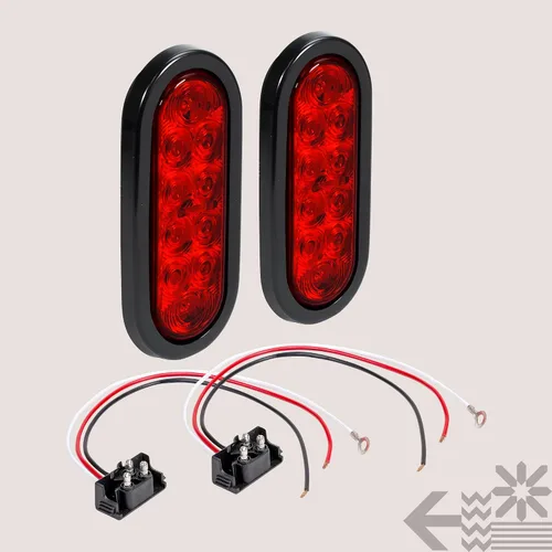 Vista 6 de TRUE MODS Kit de 2 piezas de luces traseras LED ovaladas rojas de 6 pulgadas para remolque [Parada Giro Trasera] [DOT FMVSS 108 SAE S2TSI6P2]