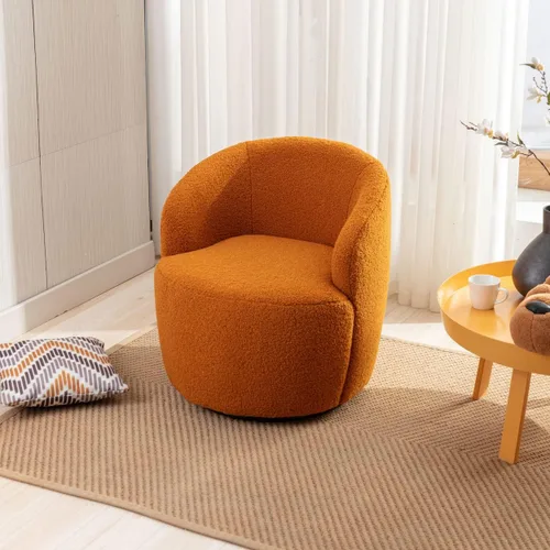 Vista 15 de Silla giratoria decorativa, moderna silla tapizada de barril con respaldo ergonómico y cojín cómodo, sillón individual de ocio para sala de estar