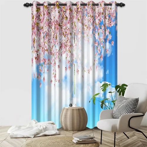 Vista 62 de Cortinas japonesas con pintura de tinta, monte Fuji, sol rojo, puesta de sol, hojas de bambú, cortinas de ventana para dormitorio, sala de estar