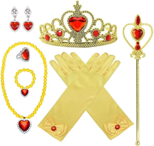 Vista 14 de Disfraz de Miércoles para Niñas Accesorios de Disfraz para Niñas Miércoles Guantes Tiara Corona Collar Varita Aretes Pulsera Anillo Niños Halloween