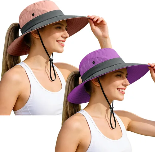 Vista 59 de Rosoz Sombreros de cola de caballo para mujer, protección UV, ala ancha 1 paquete-negro
