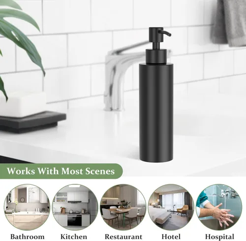 Vista 6 de ARKTEK Dispensador de Jabón Negro Mate de Acero Inoxidable 11.8 OZ - Dispensador de Loción Líquida para Manos Decorativo, Recargable, Dispensador