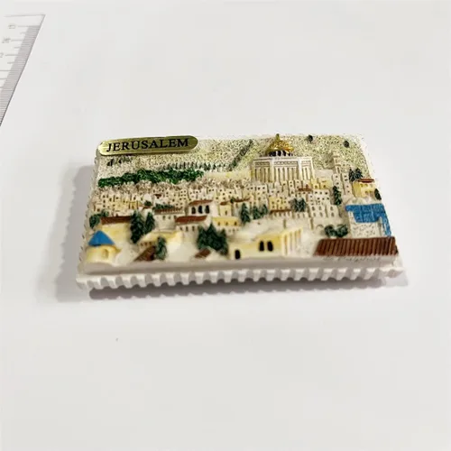 Vista 2 de Imán de nevera 3D de Jerusalén, regalo de recuerdo de resina, hecho a mano, para nevera, colección de decoración para el hogar y la cocina