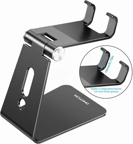 Vista 2 de OMOTON C2 Soporte de aluminio ajustable para teléfono celular con corte de carga, negro