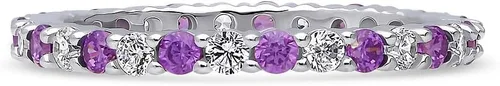 Vista 19 de BERRICLE Sterling Silver Rings Stackable Eternity Band Ring for Women, Round Cubic Zirconia CZ - Amethyst-Purple, Emerald-Green, Garnet-Red