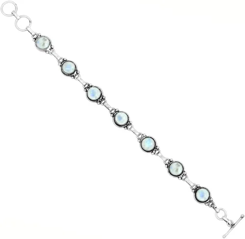 Vista 51 de Round Shape Natural & Synthetic Gemstones Silver Plated Bracelets for Women - Vintage Bohemian Style Handmade Birthstone Adjustable Link Bracelet