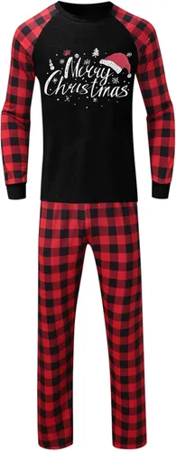 Vista 2 de Pijamas de Navidad para la familia 2022 pijamas a juego a cuadros, alce y Papá Noel, pijamas a juego para festival, vacaciones, juegos de ropa